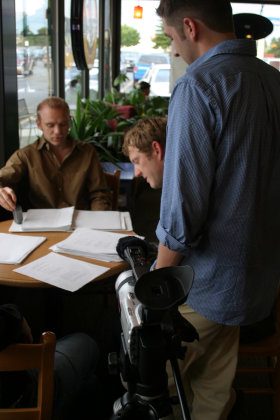 Mike, Joe and Nick preparing for a scene at Lacoste Coffee by Stacy Wagoner